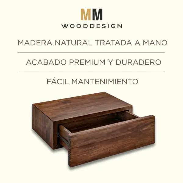 Mesilla de noche flotante de madera maciza - Imagen 2