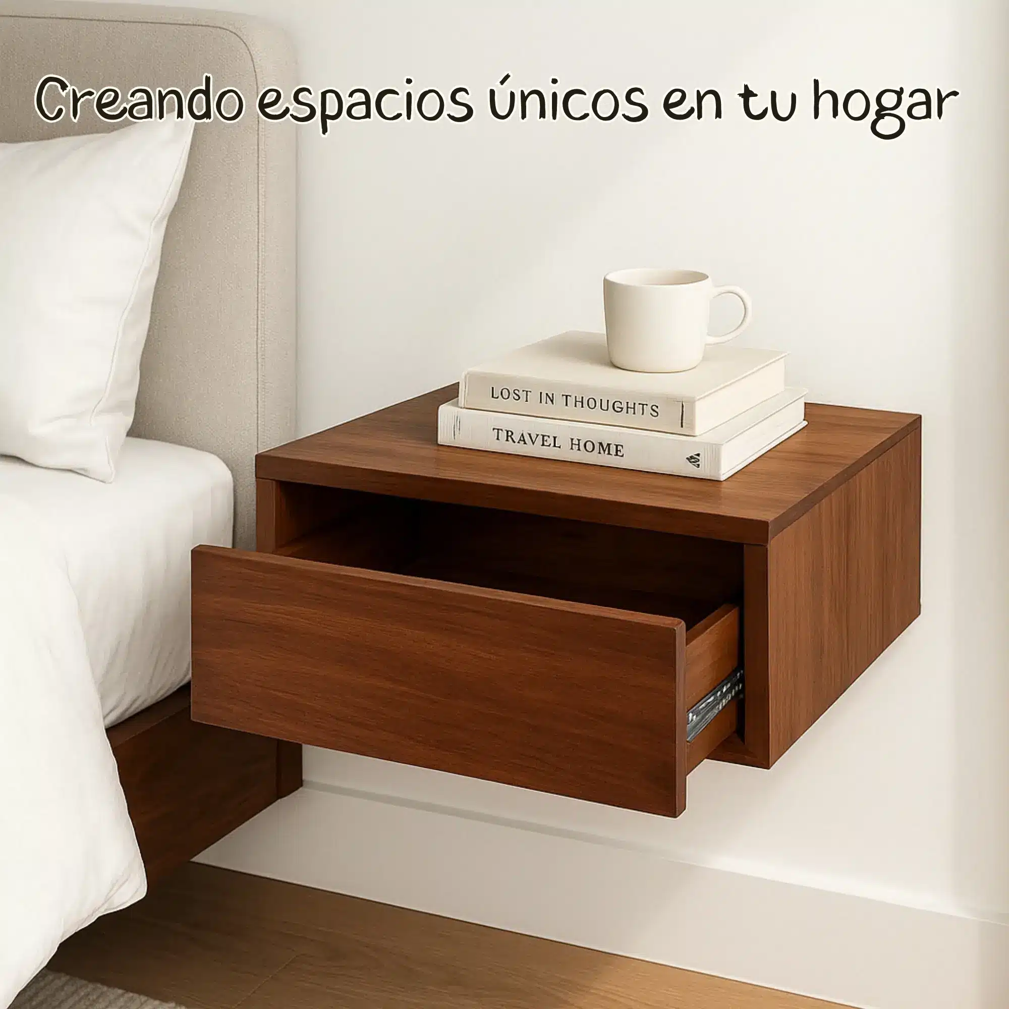 Mesilla de noche flotante de madera maciza